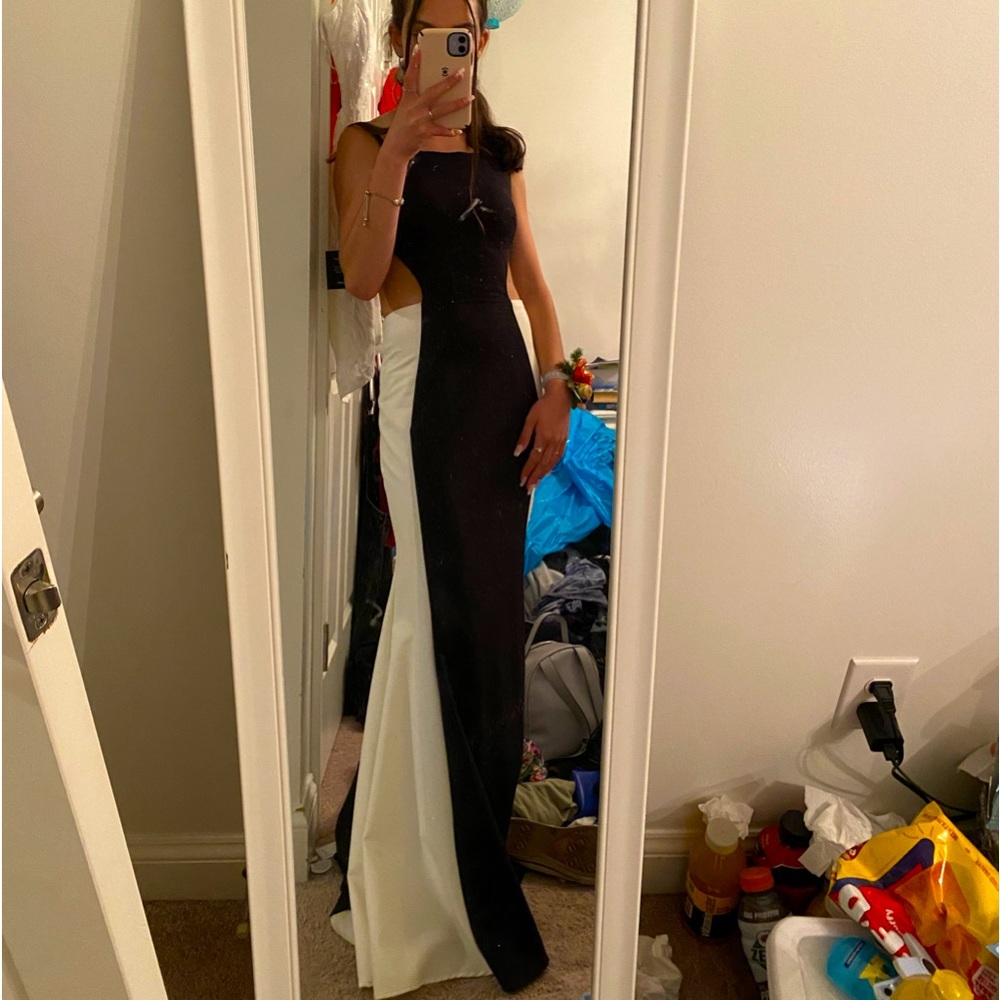 Black and white colorblock jovani prom dress